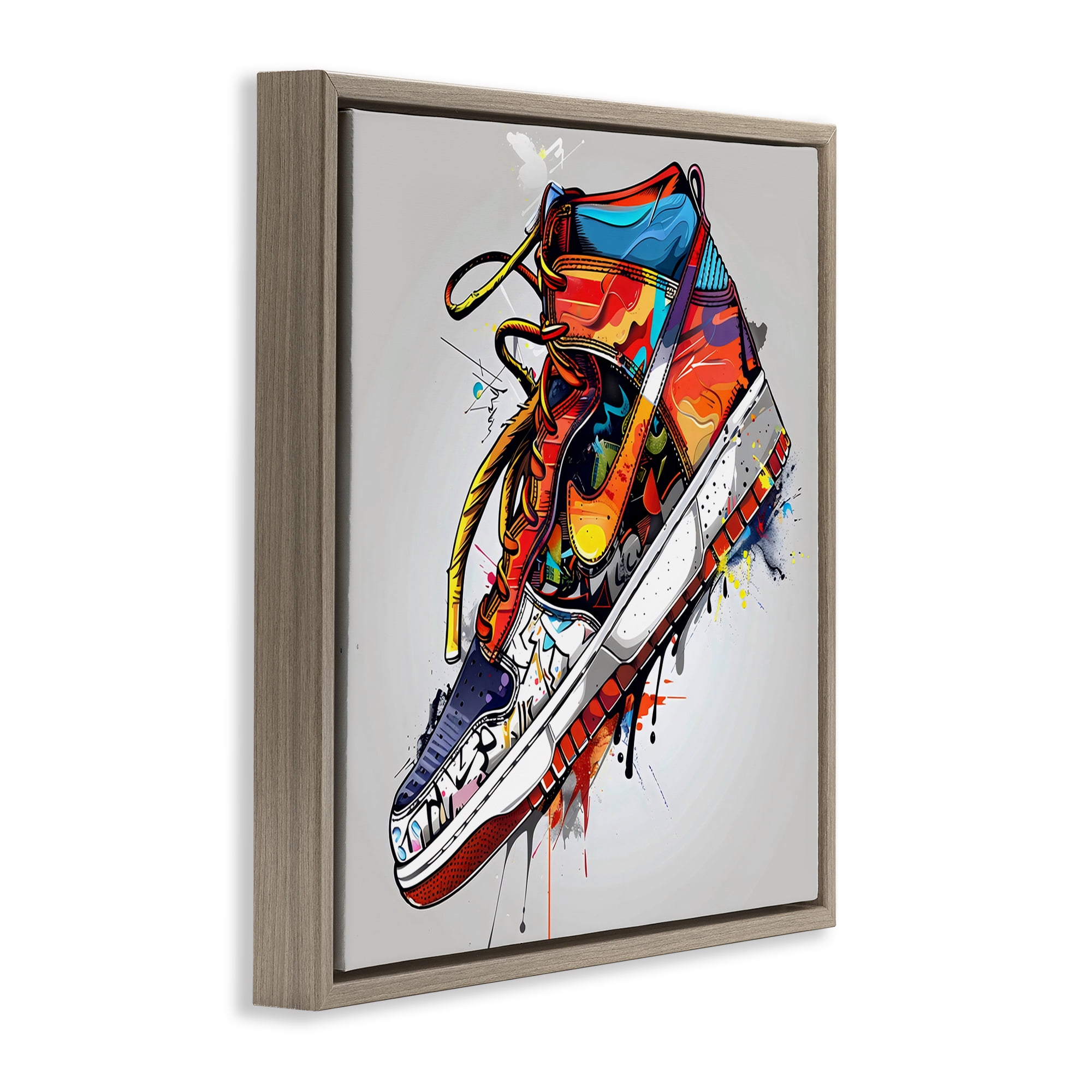 Stupell Industries Graffiti Sneaker with Laces Brown Framed Floater Canvas Wall Art, design by Creative Studio