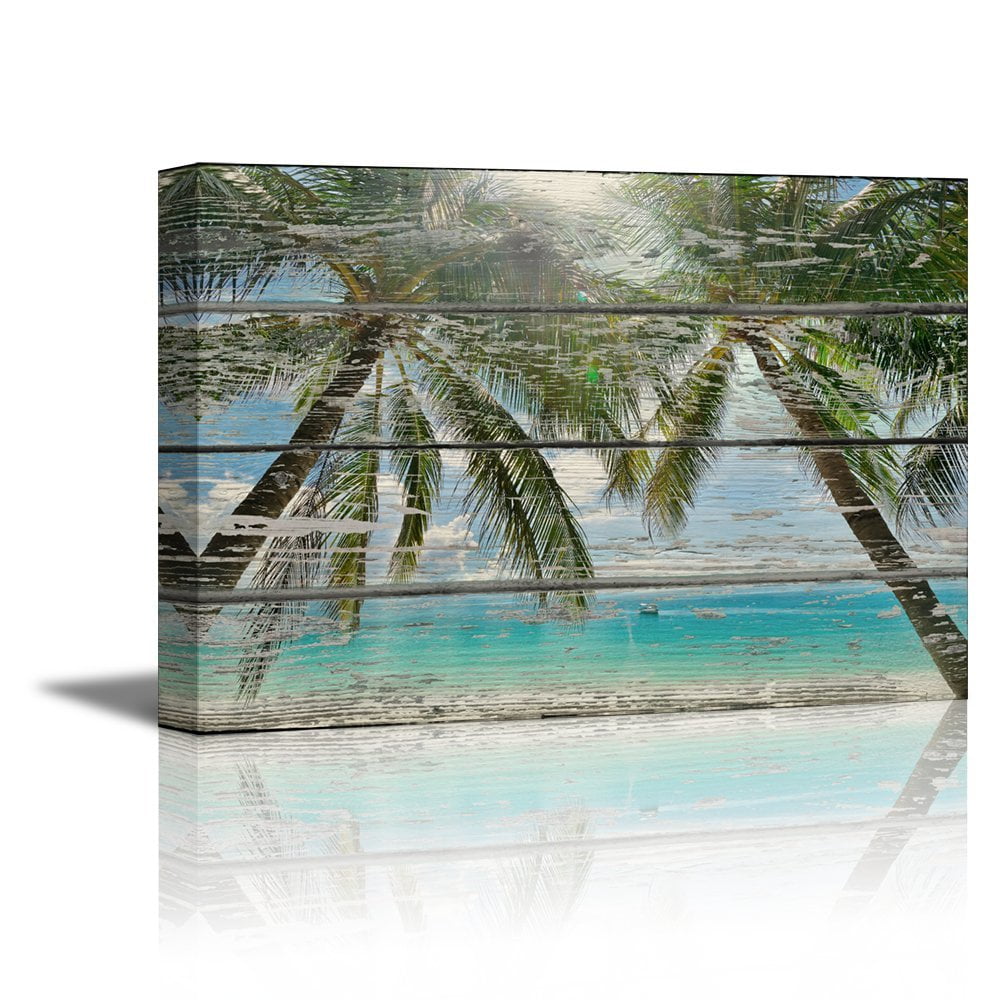 wall26 Canvas Prints Wall Art Tropical Beach with Palm Trees on