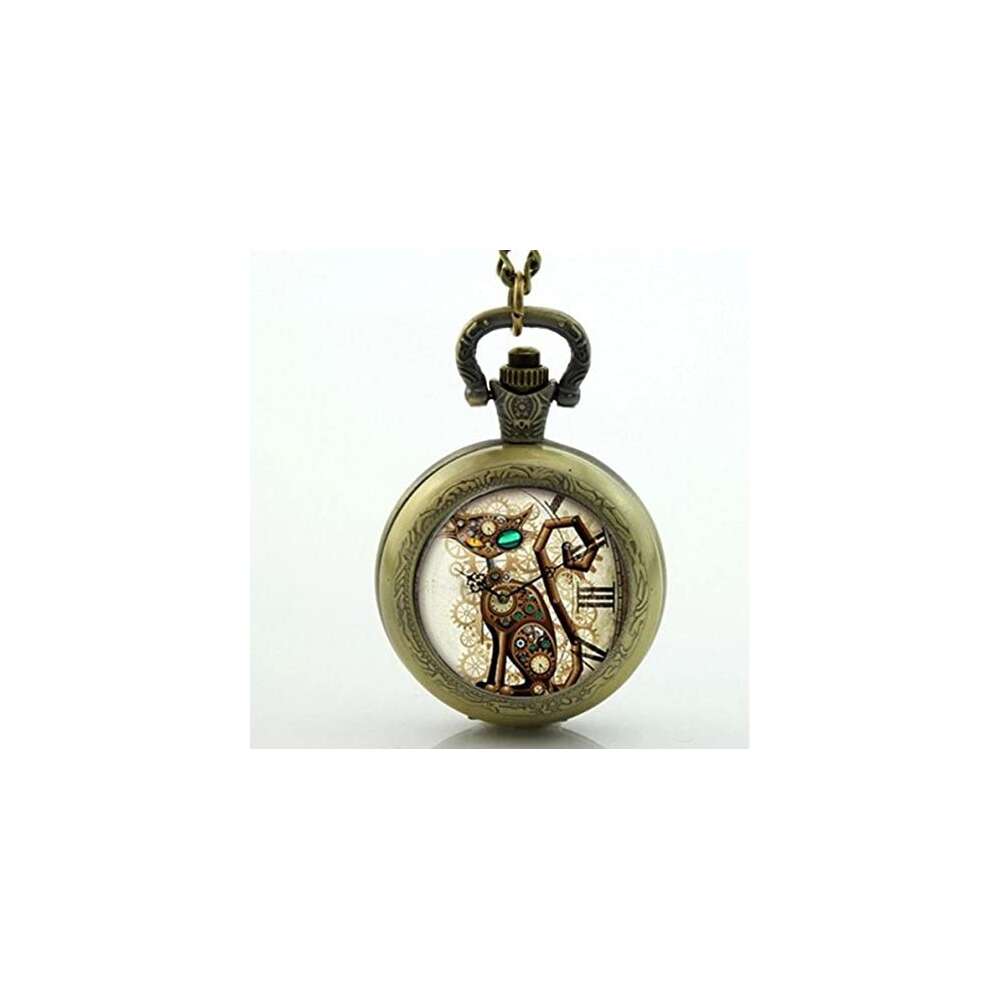 ALmi Cat Pocket Watch ecklace, Clock Necklace,Jewelry,cat Pocket Watch ...