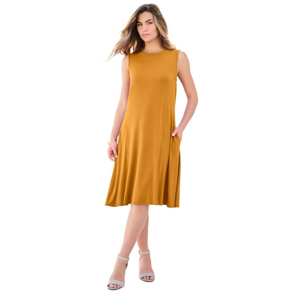 Roaman's Women's Plus Size Stretch Knit Two-Pocket Swing Tank Dress