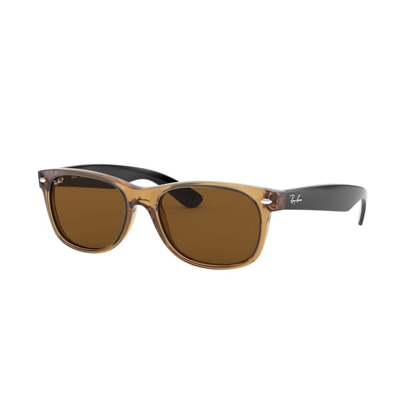 RAY-BAN RB2132 NEW WAYFARER BICOLOR Square Shape Sunglasses Polished Honey Frame | Polarized Brown Lens 55mm