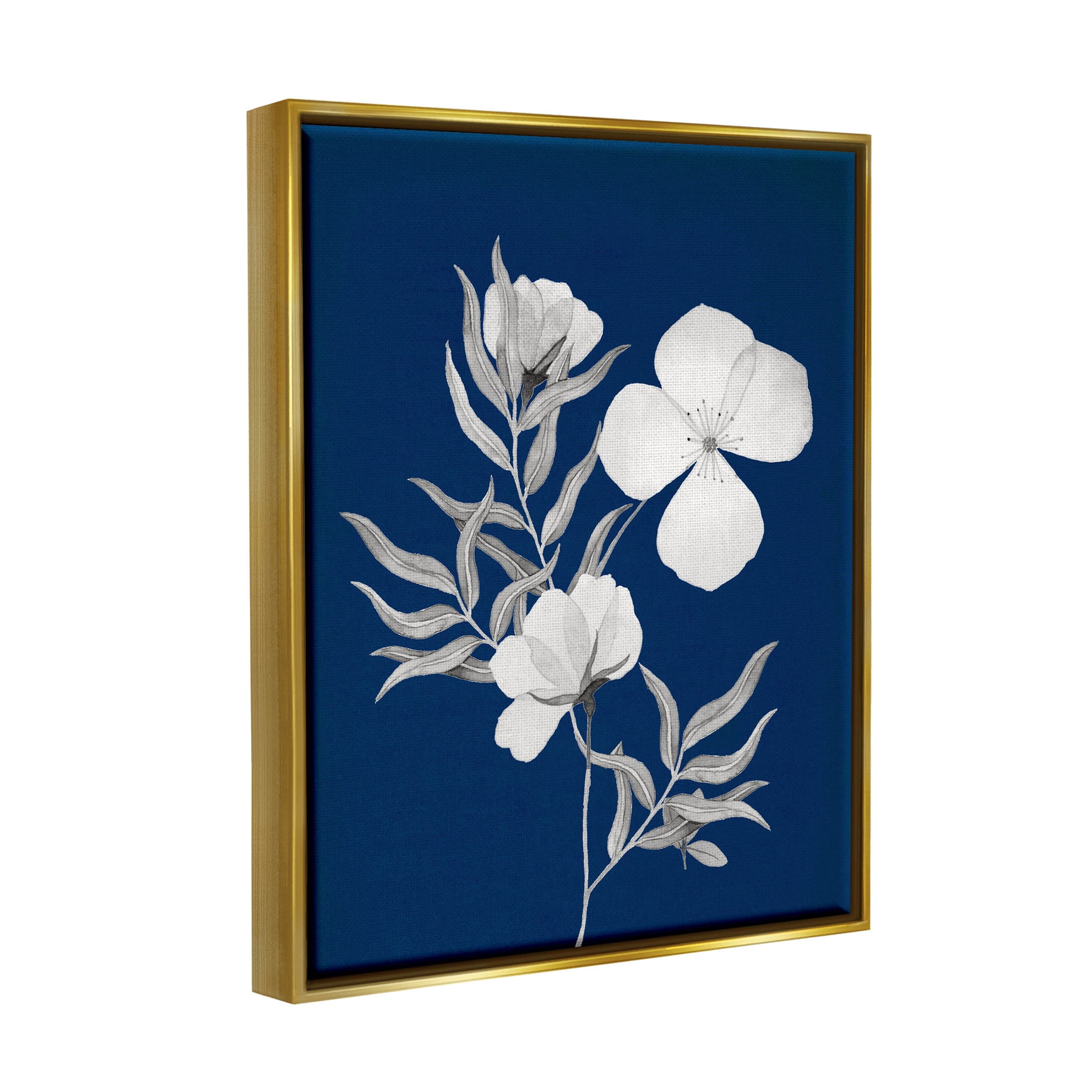 Stupell Industries Bold Floral Sprig Leaves Graphic Art Metallic Gold Floating Framed Canvas Print Wall Art, Design by Kourtni Gunn