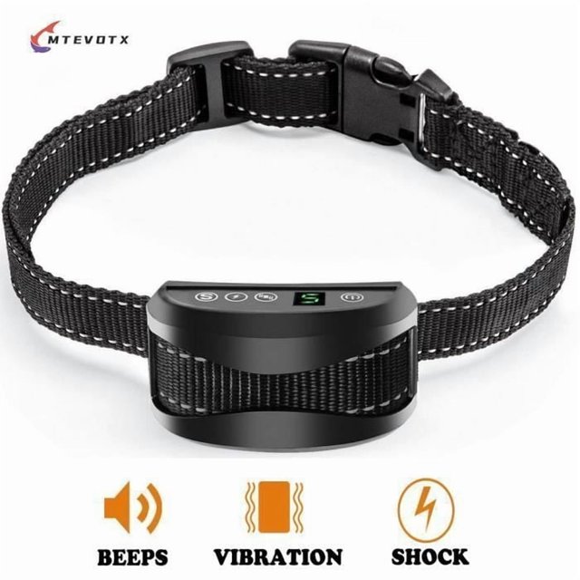 MTEVOTX Anti Bark Dog Collar, Anti Bark Training Collar, IP67 Waterproof for Small Medium Large Dogs - 3 Modes (Black)