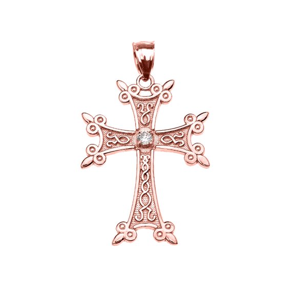ROSE GOLD ELEGANT ARMENIAN CROSS CZ PENDANT :  14K  Pendant only