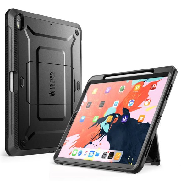SupCase UB Pro Series Case for iPad Pro 11 2018, Support Pencil Charging with Built-in Screen Protector Full-Body Rugged Kickstand Protective Case for iPad Pro 11 inch 2018 Release (Black)