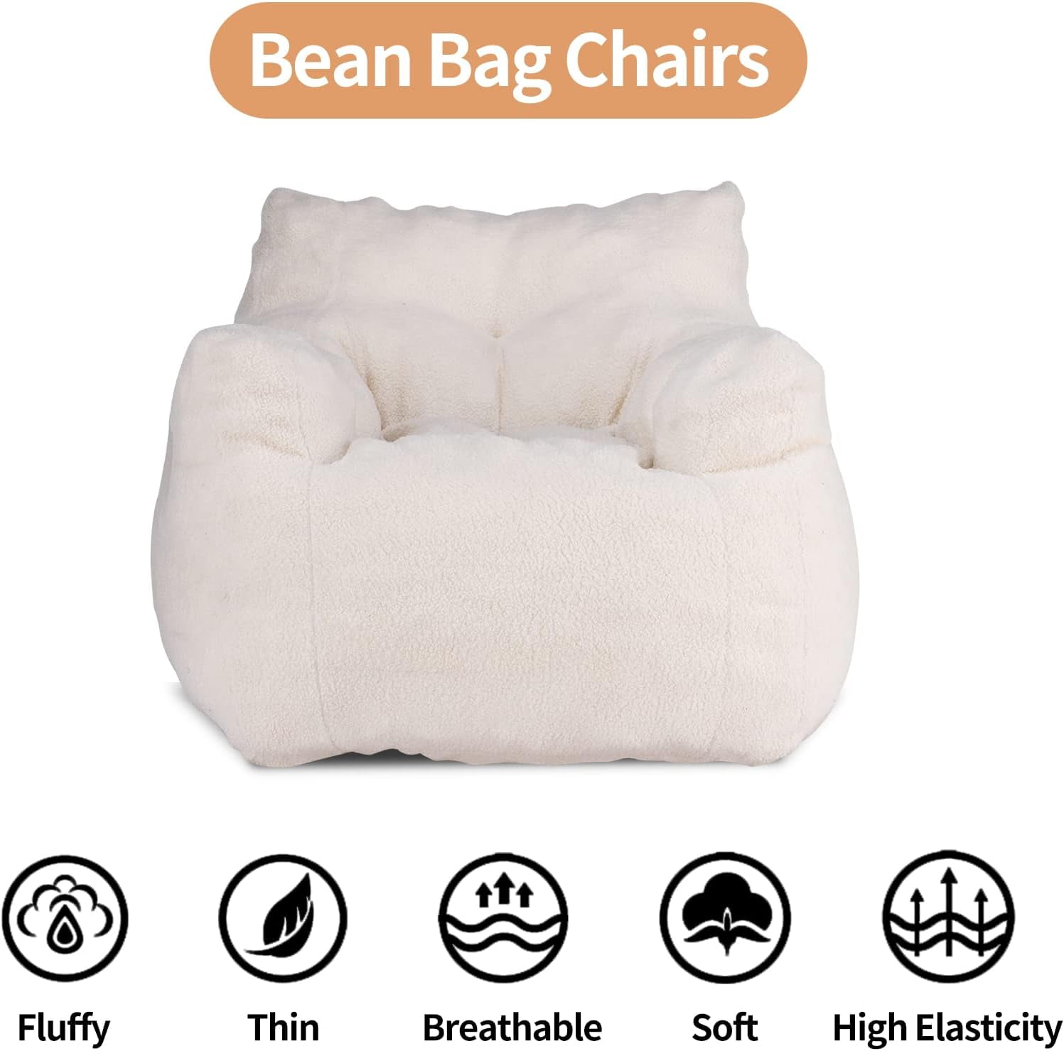 DreamBuck Bean Bag Chairs for Kids and Adults, Big Comfy Chair Sofa for Bedroom Living Room, Large Teddy Fabric Tufted Foam Lazy Bean Bag Chair for Gaming, Reading, White