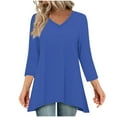 thumbnail image 2 of Womens Tops 3/4 Sleeves Round Neck Casual Printed T-shirt Blouse Blue,Blouse for Women, 2 of 6
