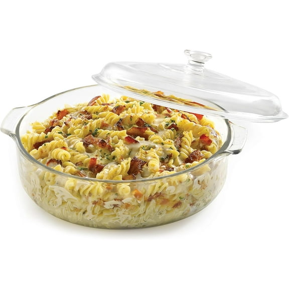 CozyNestFinds Basics Glass Casserole Dish, Stackable, Clear Versatile 3 Qt Casserole Dish, Round Baking Dish with Cover for Food Prep and Baking