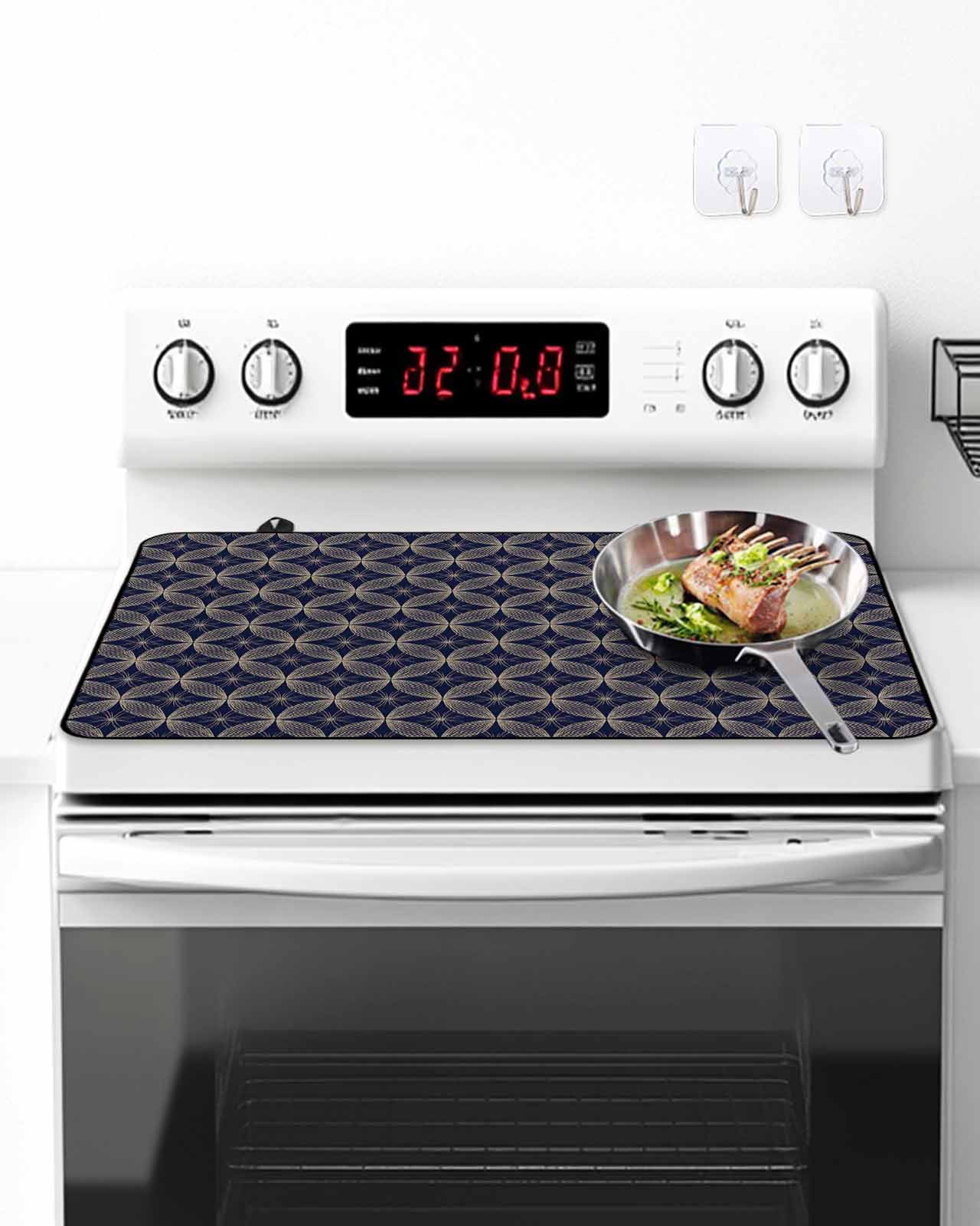 Stove Top Covers for Electric Stove, Navy Blue Geometric Glass Stovetop Cover Protector, Brown Modern Abstract Art Aesthetics Induction Cooktop Protector Oven Mat for Kitchen Countertop 24"x21"
