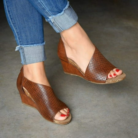 

Sunvit Heeled Sandals for Women- Casual Roman High Top New Style Hollow Summer Sandals #370 Brown-4.5