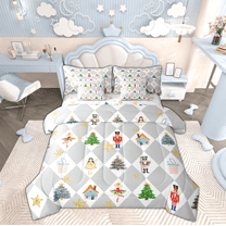 Manfei Cartoon Elf Princess Twin Bedding Sets 7-Piece, Fairy Tale Nutcracker Bedding Comforter Set, Christmas Tree Gift Reversible Sheet Sets, Lightweight Room Decor