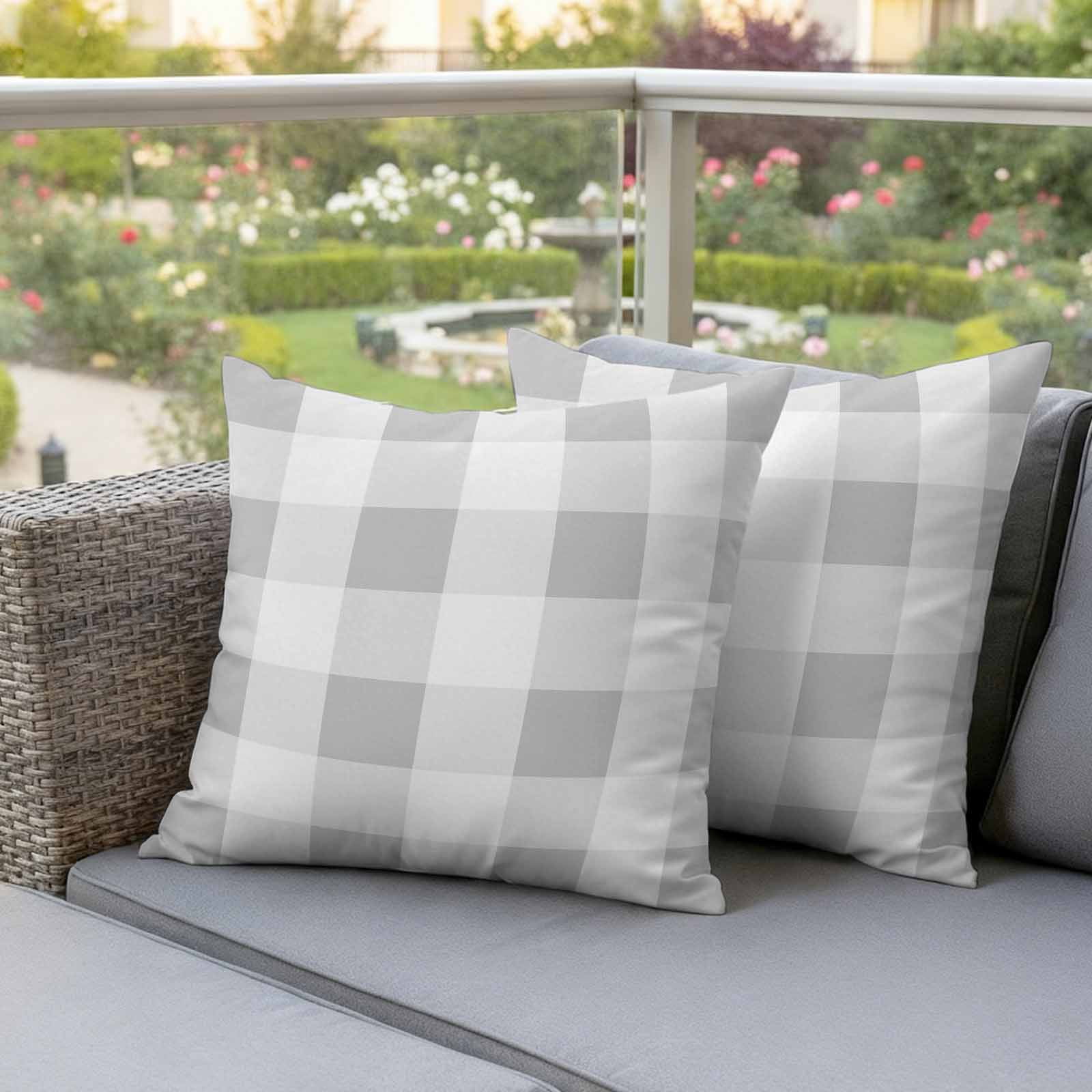 Buffalo Grey Plaid Pillow Covers 2 Pack Spring Simple Pattern Pillowcase Waterproof Outdoor Throw Pillow Cover for Patio Garden Square Cushion 20”x20”