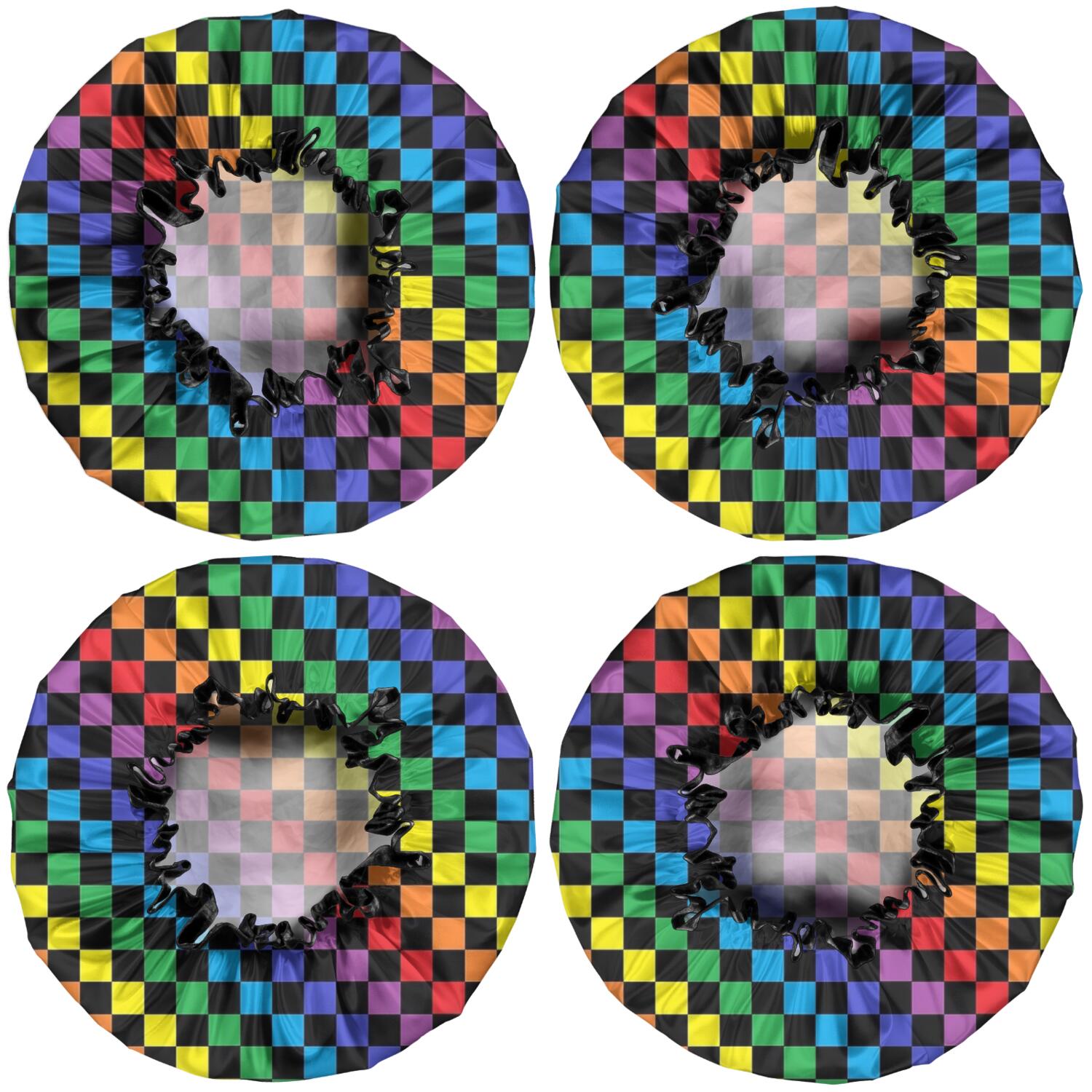 Shower Caps,Colorful Rainbow Checkered Pattern Waterproof Shower Cap for Women 4 Pieces,Double Reusable Hair Cover for Shower PEVA Elastic Stretch Hem