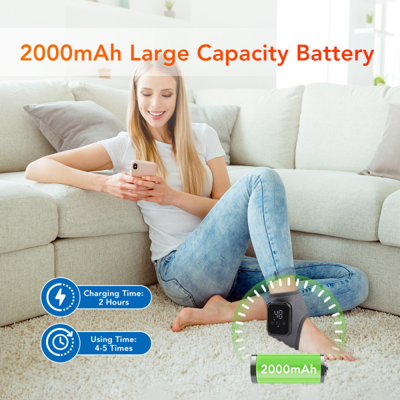 Cordless Ankle Massager with Heat & Vibration, Portable Foot Massager, 3 Temperature & 3 Intensity Levels, Type-C Charging 2000mAh, 15-Min Auto Off, Adjustable Wrap for Home & Travel Comfort