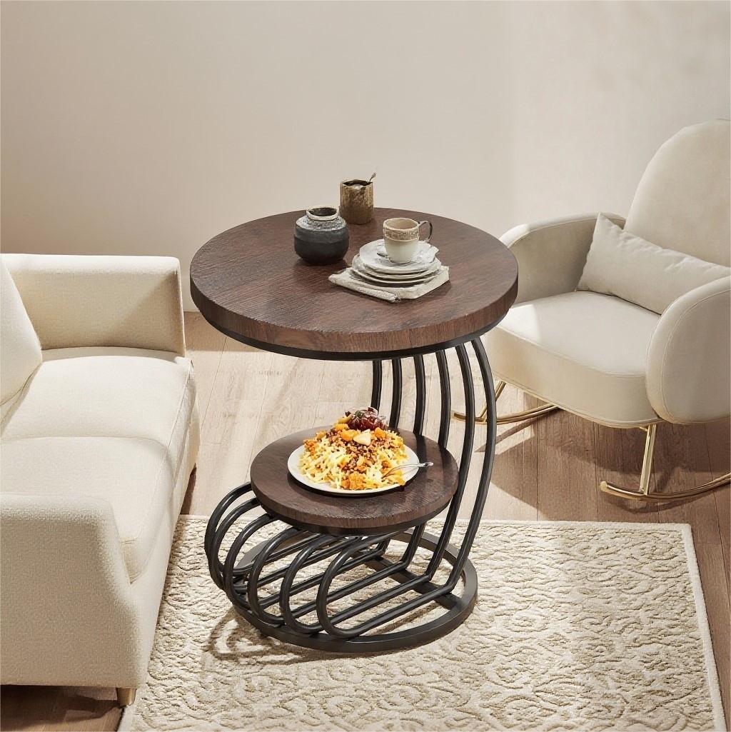 Fnova End Table Modern Wood Narrow Farmhouse Side Tables with Storage Shelf for Living Room, Bedroom, Nightstand