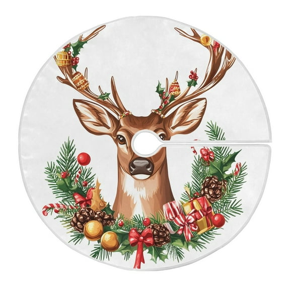 Ryvnso Christmas Tree Skirt Christmas Elk Reindeer Xmas Tree Skirts Ornament Home Decorations 35.4"