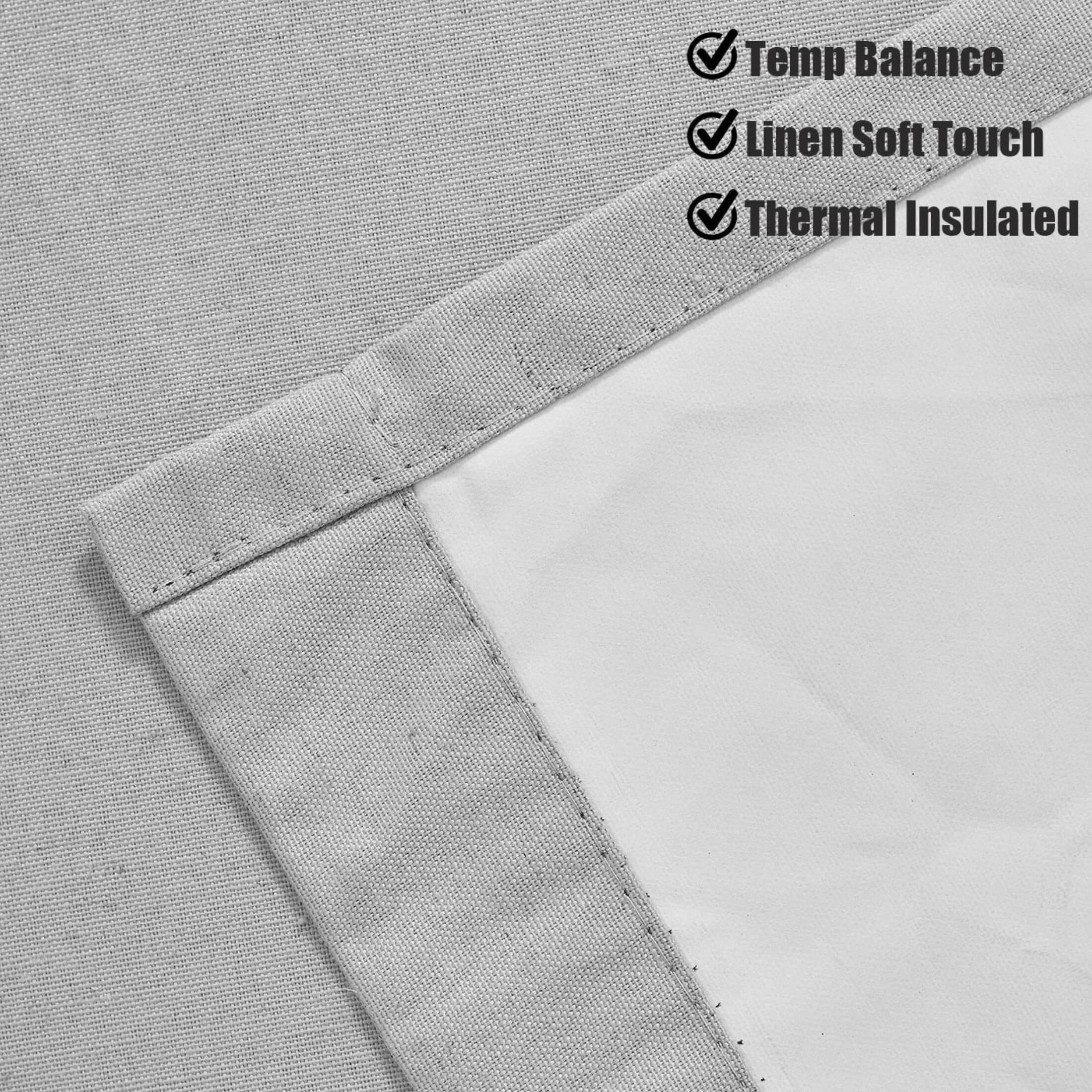 Flowpartex Gray Linen Full Blackout Energy Efficient Curtains for Bedroom Solid Thermal Insulated Window Panels Backtab Rod Pocket Drapes, 84"L×54"W 2 Pcs