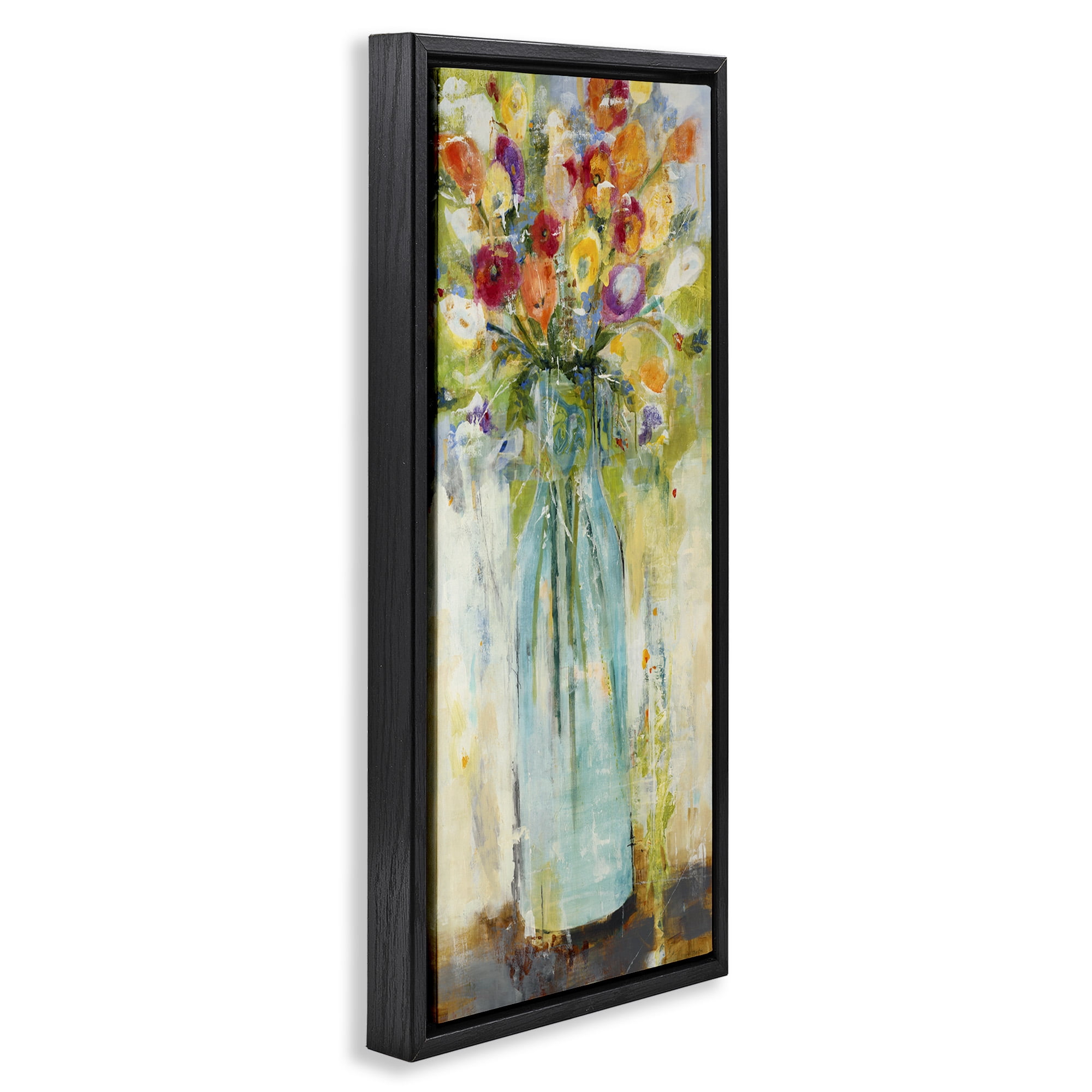 Stupell Industries Rustic Spring Bouquet Abstraction Botanical & Floral Painting Black Floater Framed Canvas Art Print Wall Art, 11 x 25