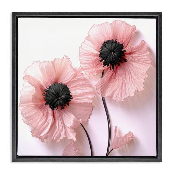 Properly Pink Poppies Black Framed Floater Canvas Wall Art, design by Sasha