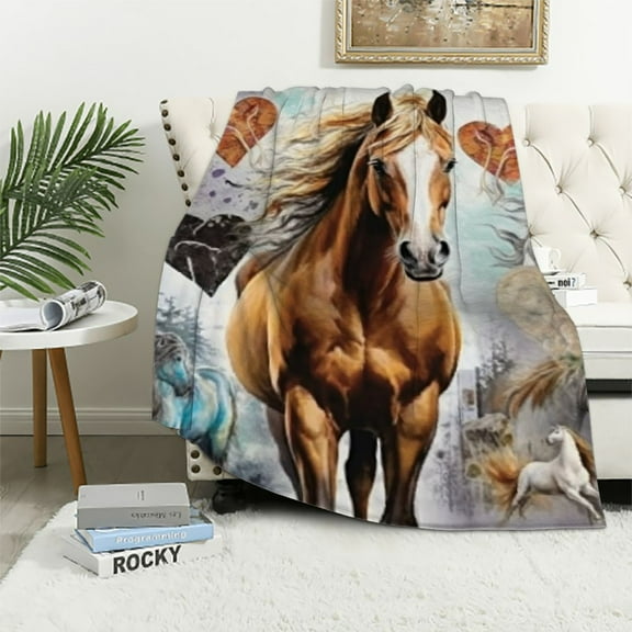 BCIIG Horse Blanket Horse Decor Animal Throw Blanket Horse Gifts for Women Men Super Warm Soft Plush Lightweight Fleece Flannel Blanket Winter Couch Sofa Bedding Blanket for Boys Girls Kids 40x50in