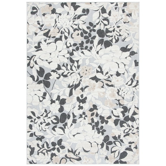 SAFAVIEH Cabana Rayen Floral Indoor/Outdoor Area Rug, Ivory/Charcoal, 5'5" x 7'7"