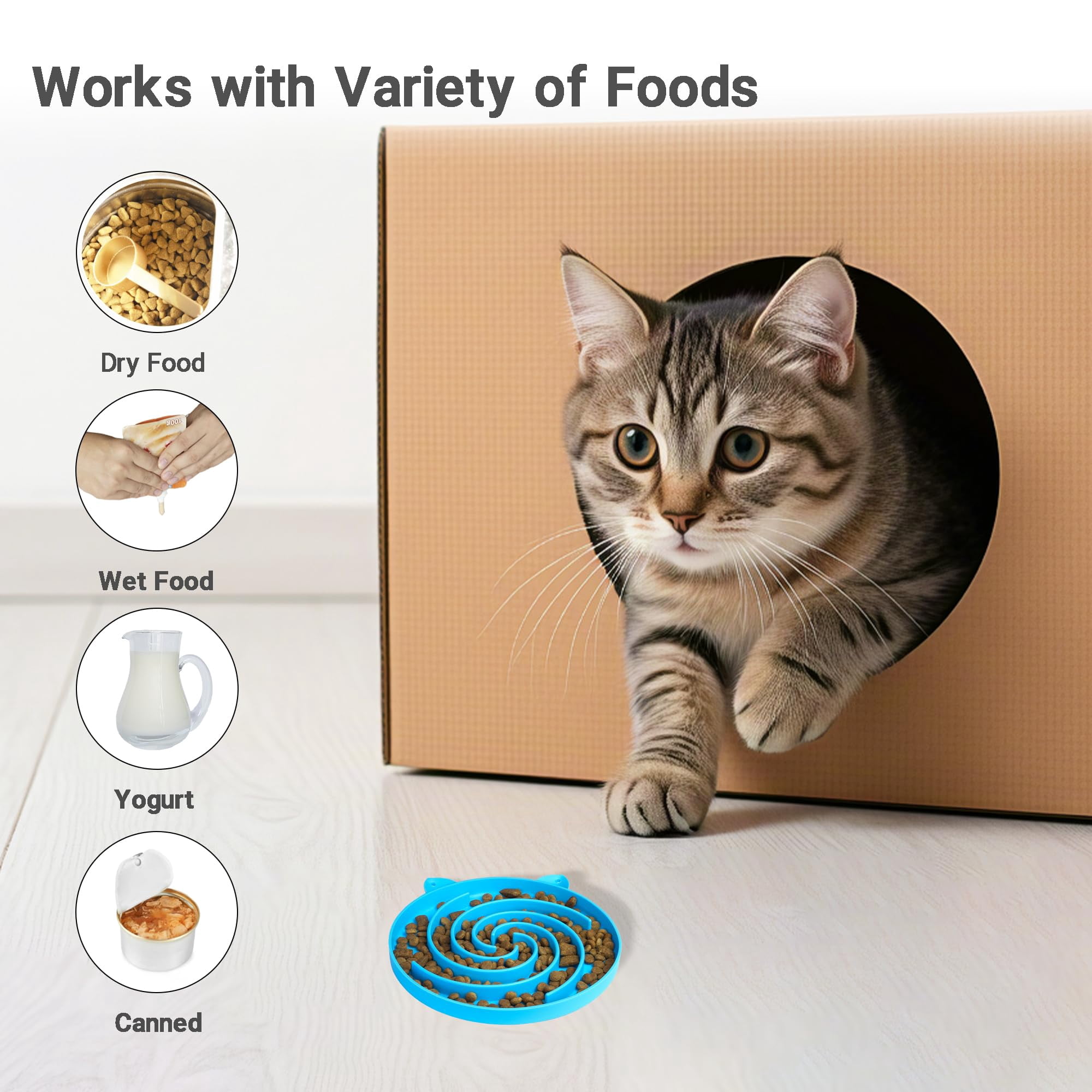 Slow Feeder Cat Bowl, Easy to Clean Silicone Bowl, Ideal for Dry and Wet Food (Green and Blue)