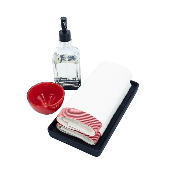 White Guest Towels With Red Stripes, Set of 2