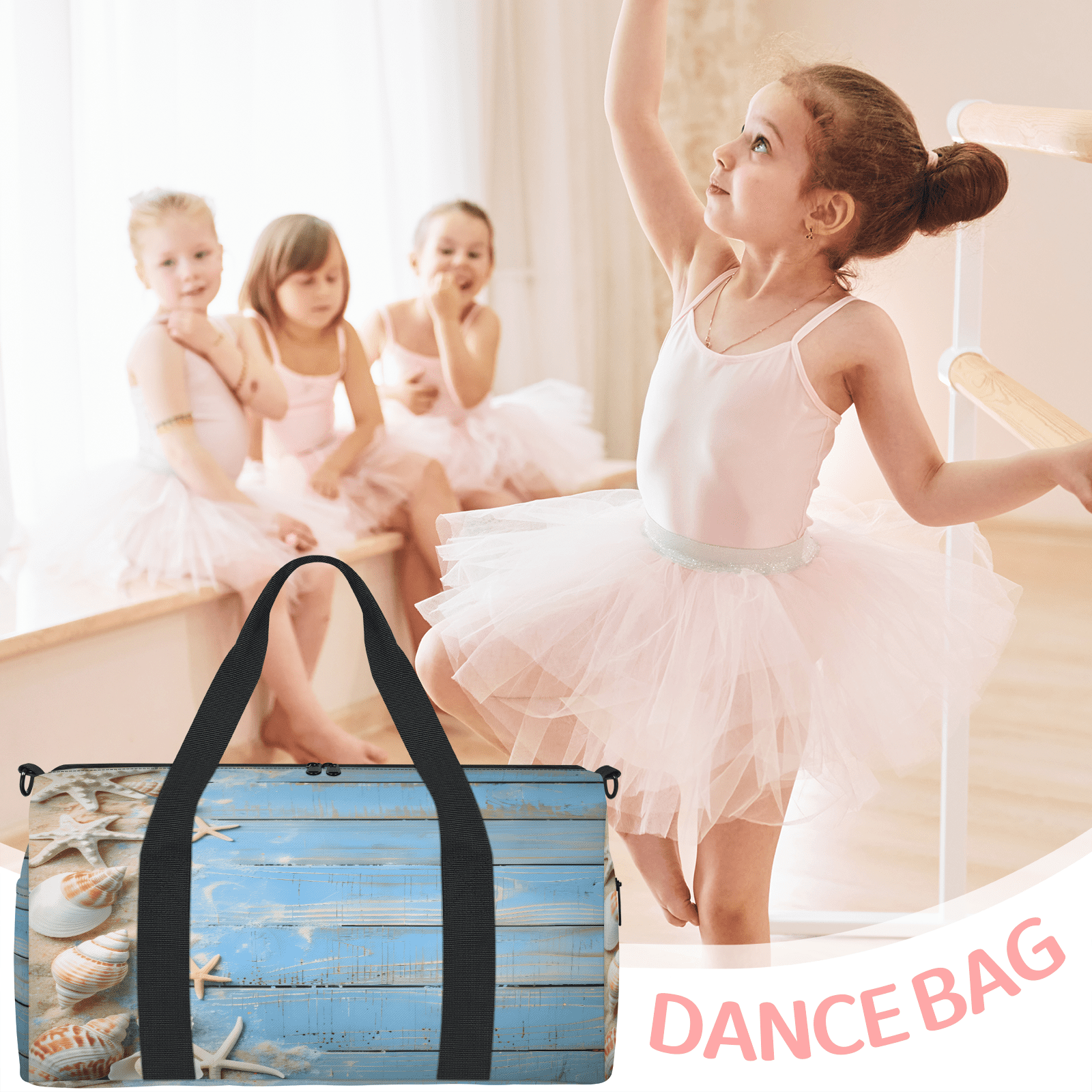 Herdesigns Blue Ocean Beach Seashell Starfish Themed Travel Duffle Bag Sports Yoga Weekender Overnight Carry on Workout Bags Lightweight Waterproof Gym Tote Bag for Women