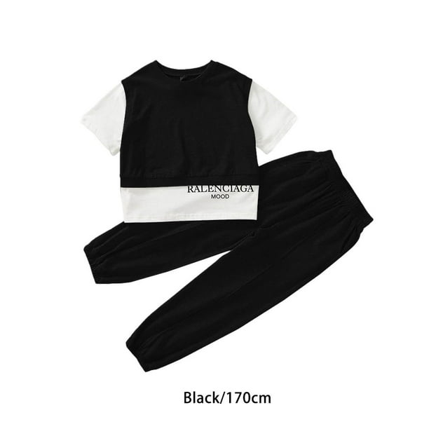 Baohd Teens Girls Clothes Set Short Sleeve T shirt Fashion Elastic Waist Ankles tied Pants Tracksuit Sports Outfits Black 170cm Walmart