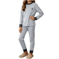 thumbnail image 3 of THDHVS Girls 2 Piece Outfits,Unisex Youth Colorblock Ribbed Long Sleeve Top Patch Cuffed Jogger Pants Pajama 2 Piece Set,Girls Fall Outfits Gray 13-14 Years, 3 of 9