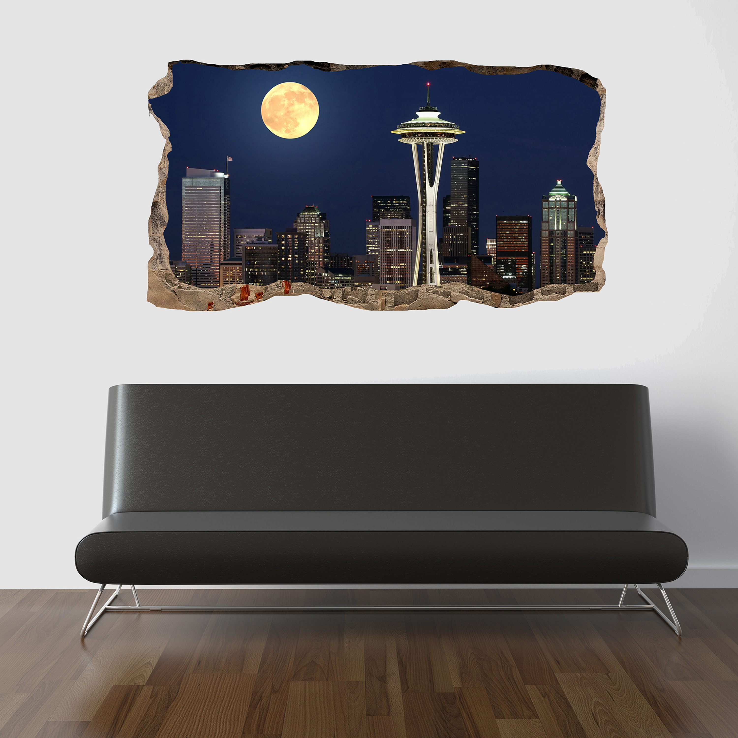 Startonight 3D Mural Wall Art Photo Decor Window Moon on the City Amazing Dual View Surprise Large 47.24 By 86.61 inch Wall Mural Wallpaper Bedroom Urban Collection Wall Paper Art - image 1 of 4