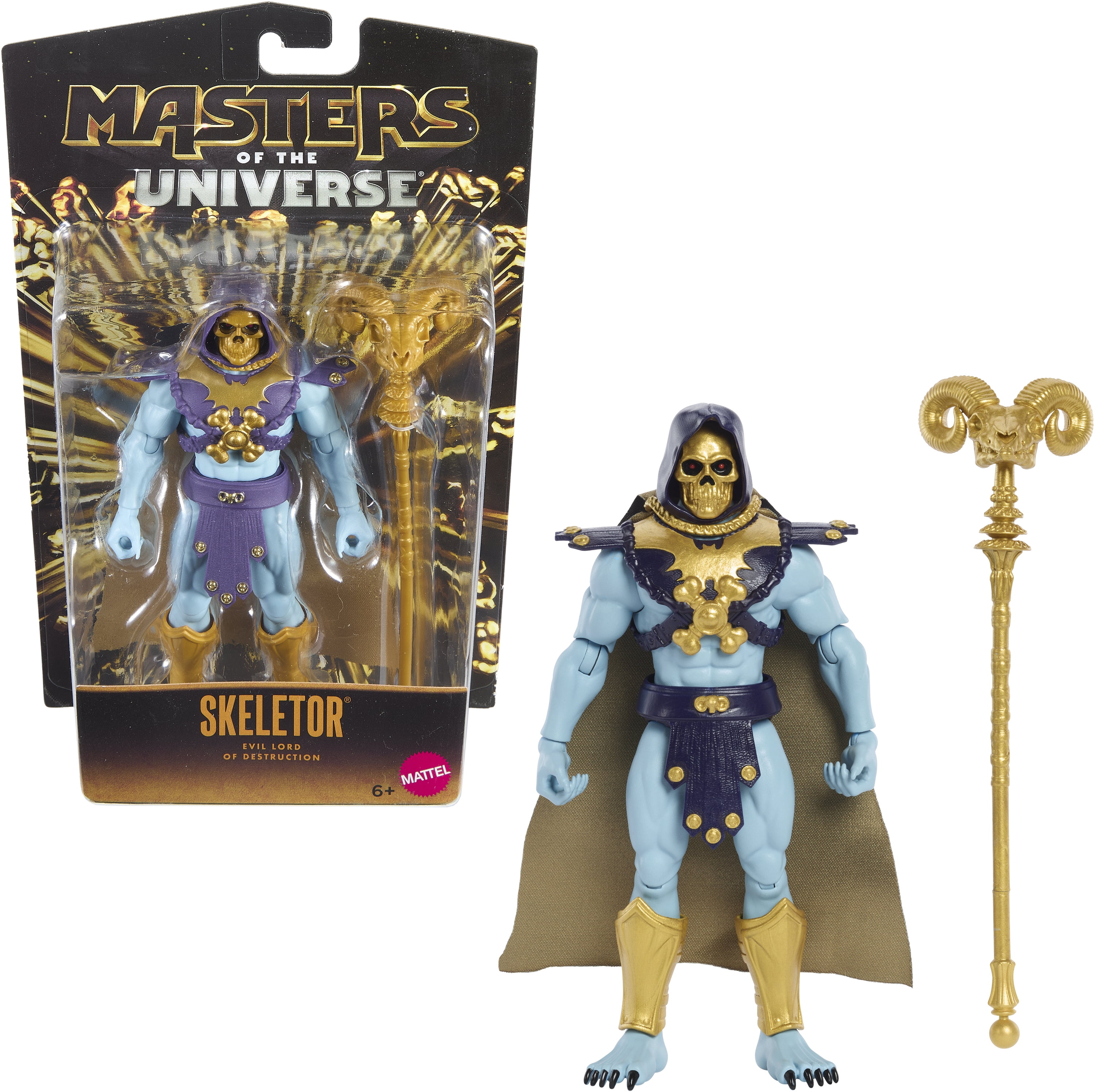 Masters of the Universe Skeletor Action Figure Toy, 5.5 Inch Posable with Cape, Alcala Face