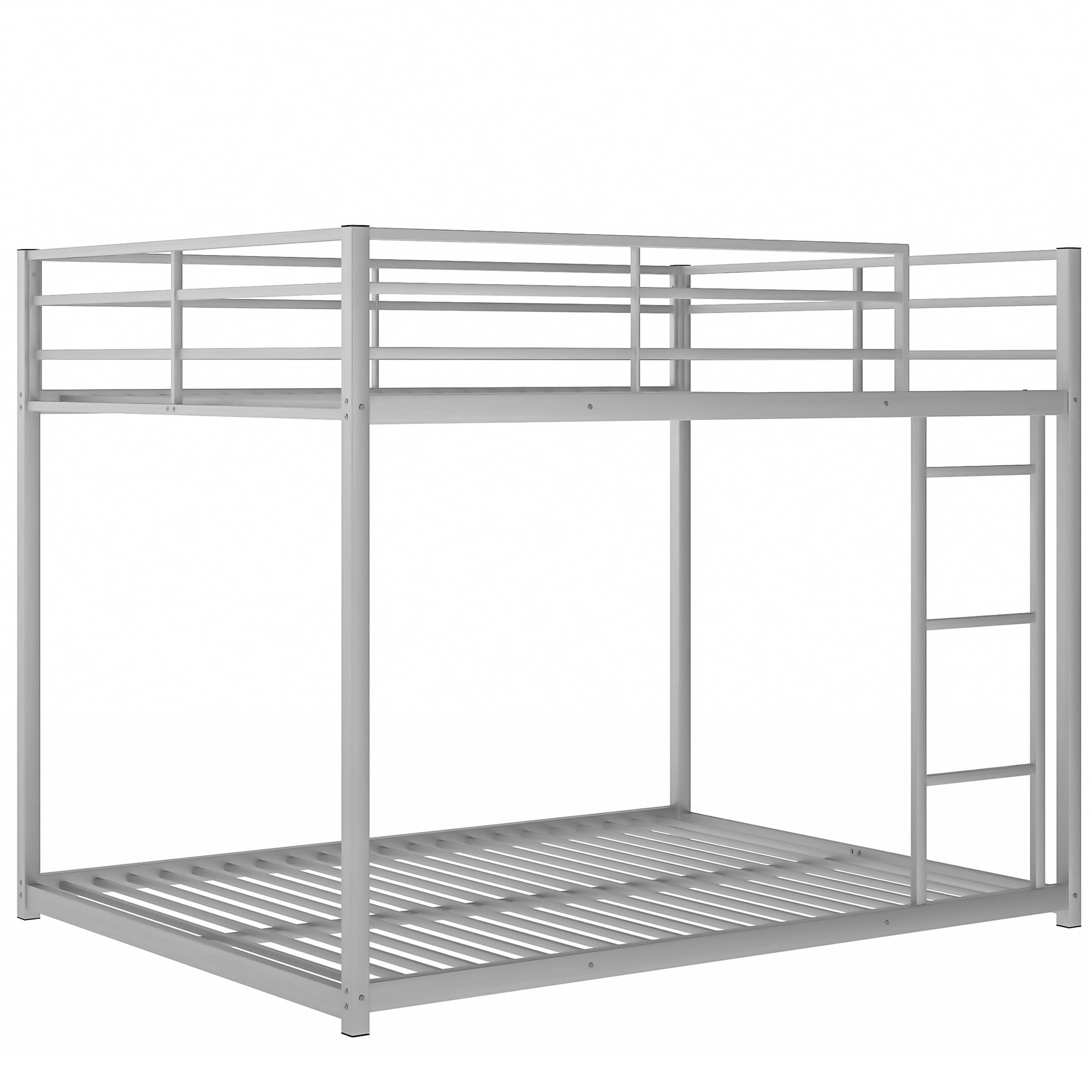 Aukfa Full over Full Bunk Bed, Metal Low Bunk Bed for Adults Teens, Space Save, Silver