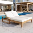 thumbnail image 2 of Light Teak Outdoor Double Chaise Lounge, 5-Position Adjustable Patio Chair with Removable Beige Cushions, 2 of 27