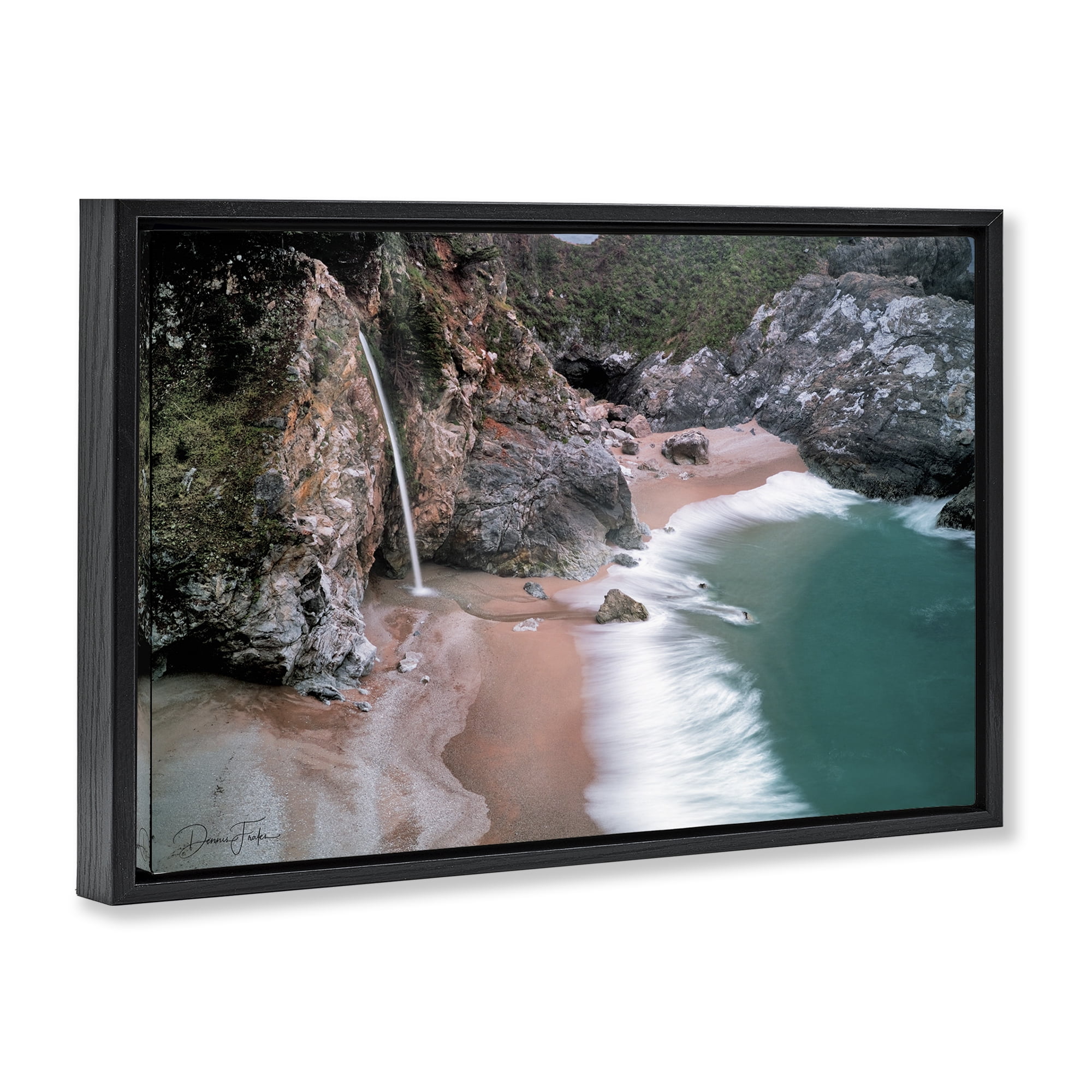 Stupell Industries Tropical Waterfall Cliffs Coastal Painting Black Floater Framed Canvas Art Print Wall Art, 25 x 17