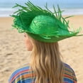 thumbnail image 3 of Sombrero de paja de verano con protección solar, ala ancha, tejido a mano, diseño transpirable, sombrero de playa, accesorio para la cabeza, 3 of 8