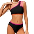 thumbnail image 2 of Girls One Shoulder Two Piece Swimsuit – Color Block Bikini with Chest Padding & Cutout Back, Youth Swimwear for Ages 7-16 Years(Black,10Y), 2 of 8