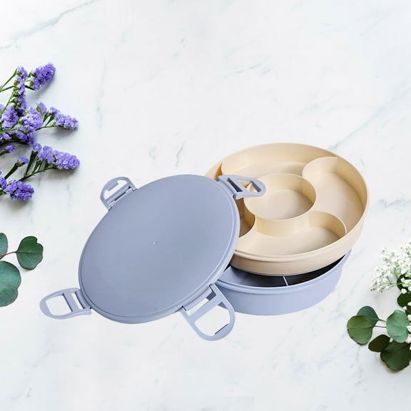 FRCOLOR Blue Double Layer PP Plastic Fruit Plate with Sealing Cover for Outdoor Picnic and Home Use 7 Inch