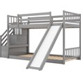 thumbnail image 3 of Twin/twin Bunk Bed With Slide And Stairway In Gray - Sleeping Solution Functional Design Composed Of Pine Wood , Space Practical Setup, 3 of 7