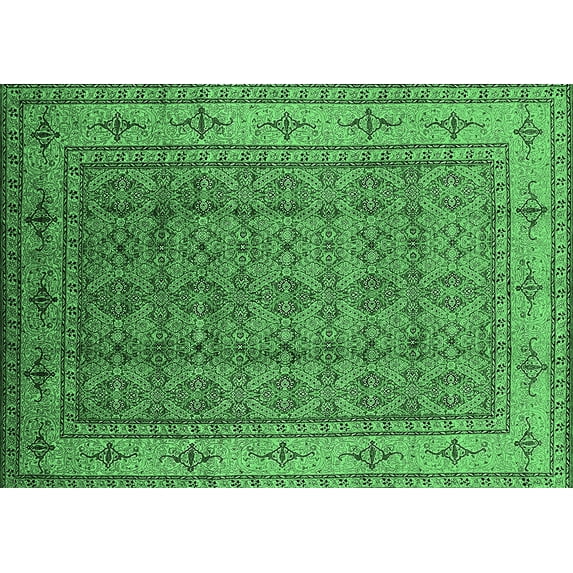 Ahgly Company Indoor Rectangle Oriental Emerald Green Industrial Area Rugs, 7' x 9'