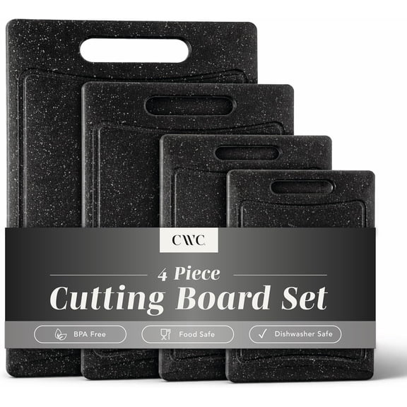 COOK WITH COLOR Cutting Boards for Kitchen, Non-Slip Easy Grip Handle Set for Meat, Veggies, and Fruits, 4 Cutting Boards, Black