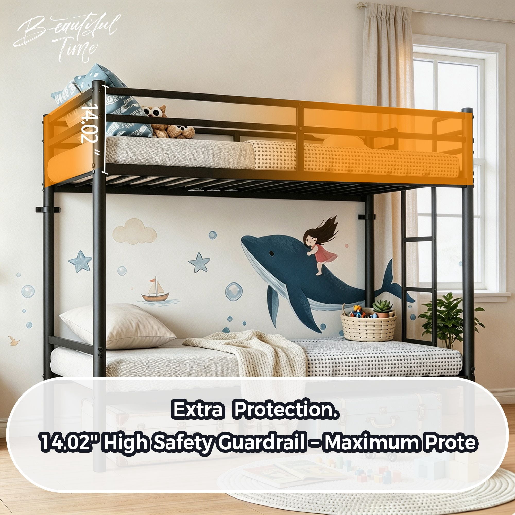 Alvantor Convertible Twin over Twin Metal Bunk Bed with Heavy-Duty Slats, Black