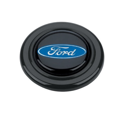 Grant Horn Button 5665 For Grant Signature Series Steering Wheels; Adhesive/Snap On Type; Matte; Black With White/Blue Ford Emblem; Plastic