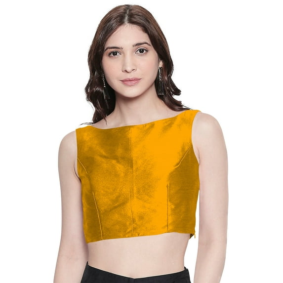 eloria Women's Blouse Plain Solid Color Crop Top Color: Yellow|Size: 32
