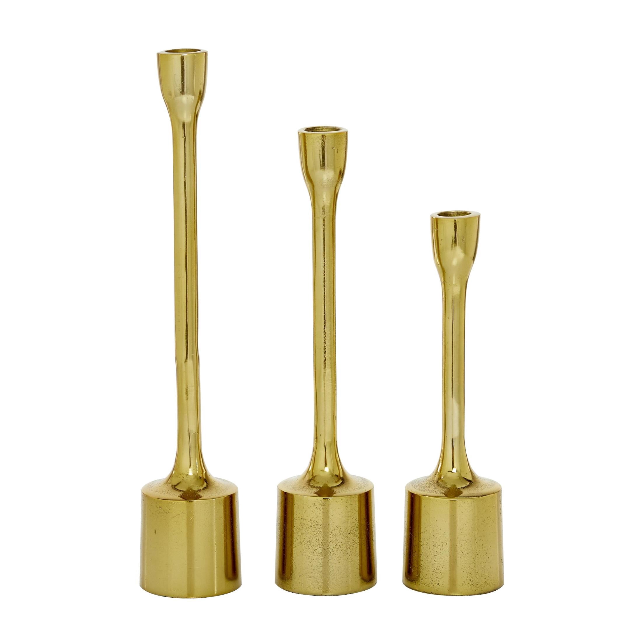 CosmoLiving by Cosmopolitan 3 Candle Gold Aluminum Metal Slim Candle Holder with Block Bases, Set of 3