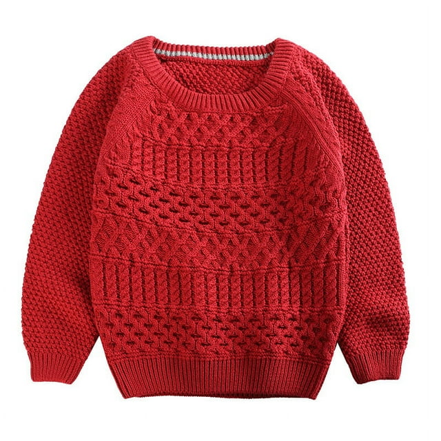 Suéter infantil de otoño e invierno con giro, suéter de algodón de manga larga para niños y niñas, rojo 80 cm