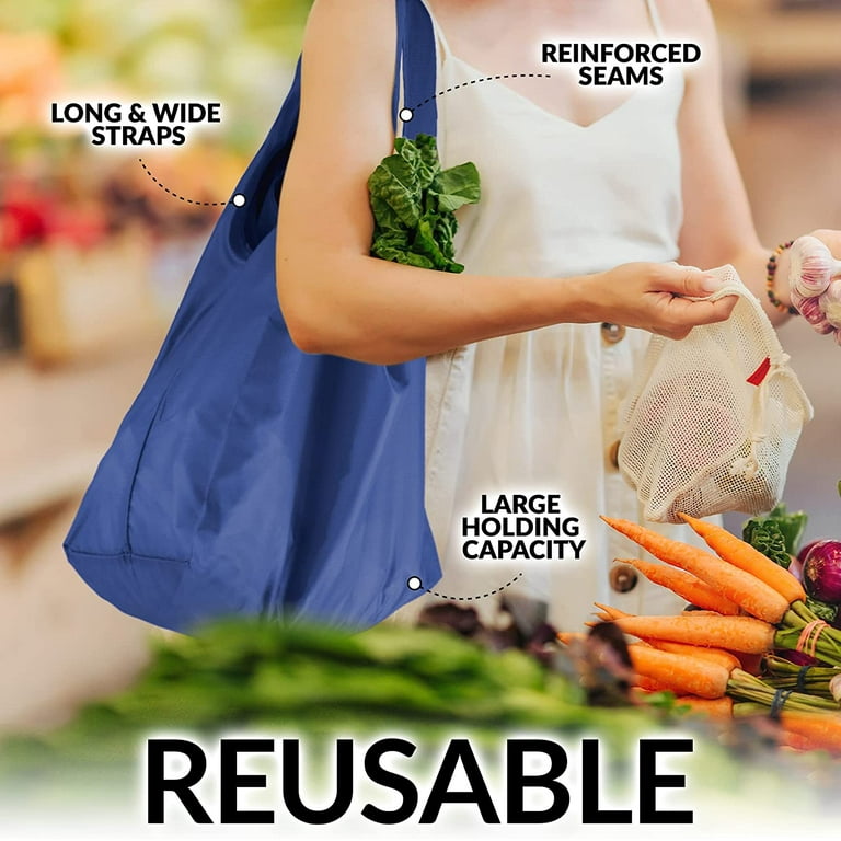 Zulay Kitchen Reusable Grocery Bags 5 Pack Polypropylene Bags Blue