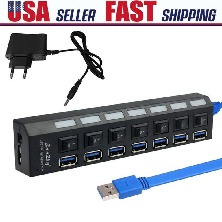 IClover 7 Port USB 3.0 HUB PC Laptop PS4 On/Off Switch High Speed Splitter Expansion Power Adapter With Charger - Walmart.com