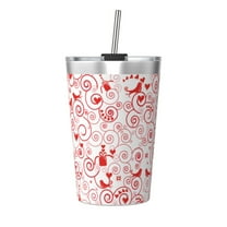 PAYOHTO Christmas Pattern Insulated Stainless Steel Tumbler 12 oz Thermos Come with Straw Kids Leak-Proof Travel Mug Cup