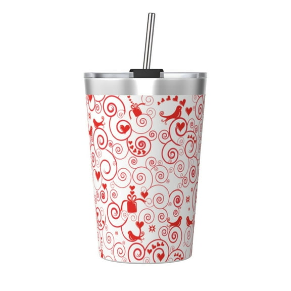 PAYOHTO Christmas Pattern Insulated Stainless Steel Tumbler 12 oz Thermos Come with Straw Kids Leak-Proof Travel Mug Cup